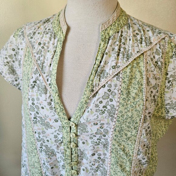 Cato Y2K Green Ditsy Floral Calico Prarie Fairy Cottagecore Button Top Blouse L - Picture 2 of 8